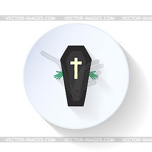 Coffin with hands sticking out of it flat icon - vector clip art