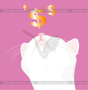 White cat and dollar sign - vector clipart