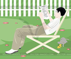 Man reading newspaper - vector image