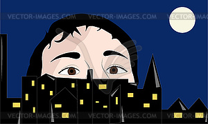 Big man in night city - vector clipart