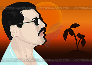 Portrait of man against sunset - vector image