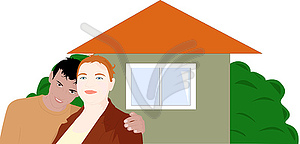 Couple on background of your own home - royalty-free vector clipart