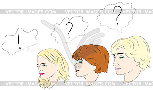 Three portraits of women - vector clipart