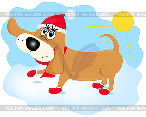 Dog walking in winter - vector clip art