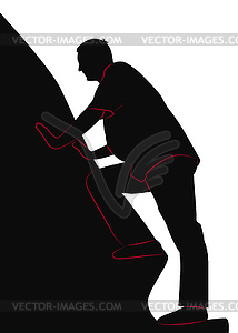 Man climbs mountain - vector clipart