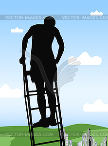 Guy at top of ladder - vector clip art