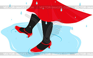 Woman dancing in puddle - vector clipart