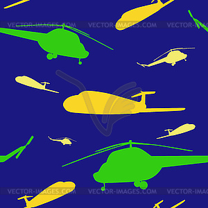 Seamless pattern with helicopters and airplanes - vector clipart