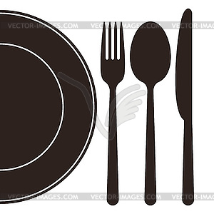 Plate, fork, spoon and knife - vector clipart / vector image