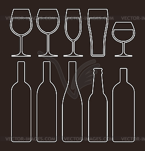 Bottles and glasses set - vector clip art