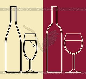 Bottles and glasses of wine and champagne - vector image