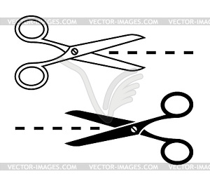 Scissors with cut lines. Set of cutting scissors - vector clipart / vector image