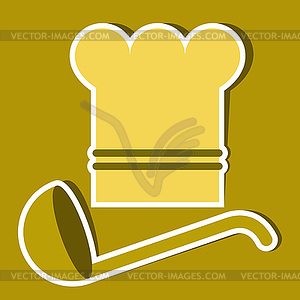 Шеф-повар `ы шляпу и ковш. кухня символы - векторное изображение клипарта