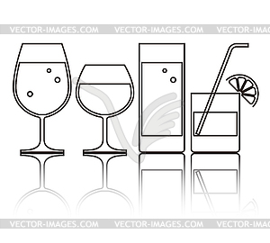 Вино, пиво, коктейль и водные очки - векторный клипарт / векторное изображение