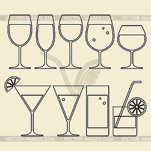 Алкоголь, Вино, пиво, коктейль и водные очки - изображение в векторе / векторный клипарт