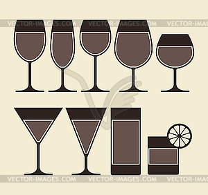 Alcohol, Wine, Beer, Cocktail and Water Glasses - stock vector clipart