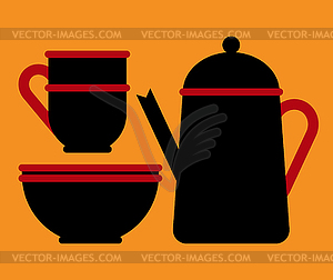 Teapot, teacup and bowl - vector clipart