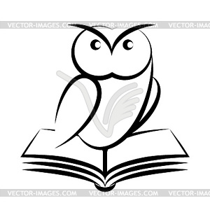 Cartoon of owl and book - symbol of wisdom - vector clipart