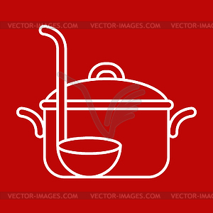 Cooking pot and ladle - vector image