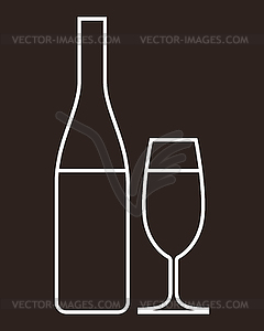 Glass of champagne and bottle - - vector image