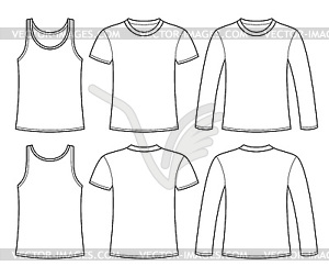 Singlet, T-shirt and Long-sleeved T-shirt template - vector EPS clipart