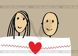 Enamored couple in bed - vector clipart