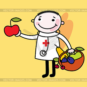 Иллюстрация врач с фруктами - векторный клипарт EPS