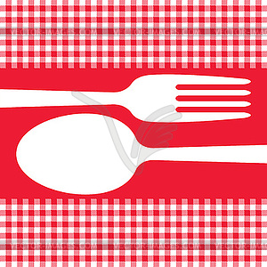 Cutlery silhouettes on red tablecloth - vector clip art
