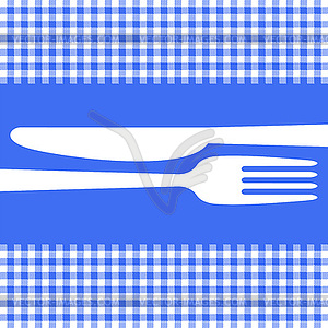 Cutlery on blue tablecloth - vector clipart