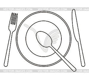 Place setting with plate, knife, spoon and fork - vector clipart
