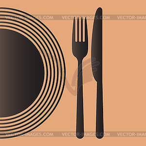 Plate, knife and fork - vector image