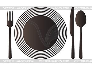 Plate, knife, spoon and fork - vector image