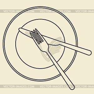 Plate, knife and fork - vector clip art