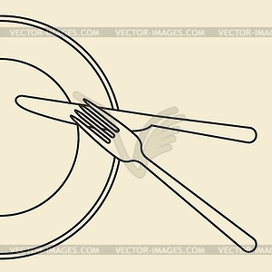 Plate, knife and fork  - vector clipart