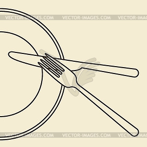 Тарелка, нож и вилка - клипарт в векторе / векторное изображение