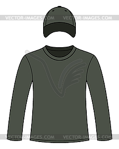 Long-sleeved T-shirt and cap template - vector image