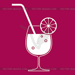 Cocktail glass with lemon and drinking straw - vector image