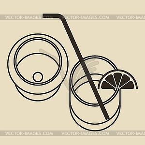 Cocktail glasses with lemon and drinking straw - vector image