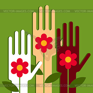 Hands with flowers - royalty-free vector image