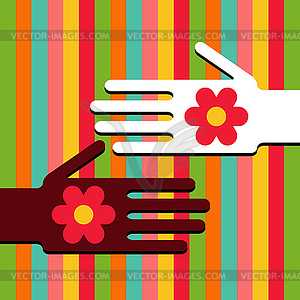 Hands with flowers - vector image