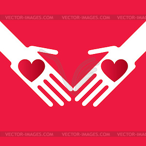 Silhouette touching hands whit hearts  - vector clip art