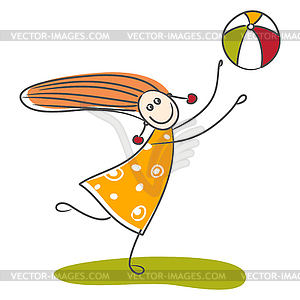 Happy little girl playing ball - vector image