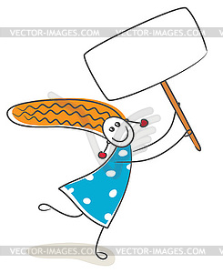 Happy little girl with billboard - vector clipart