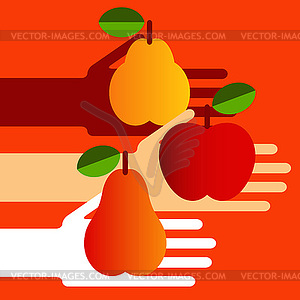 Руки с фруктами - клипарт в векторе
