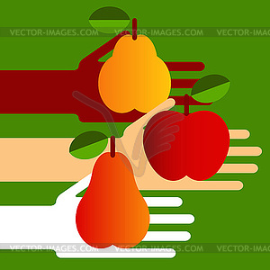 Hands with fruit - vector image