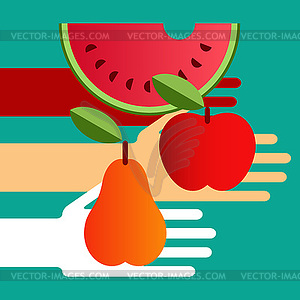 Hands with fruit - vector clip art