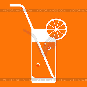 Orange juice glass with drinking straw - vector clipart