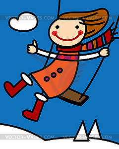 Girl on a swing at winter - vector image