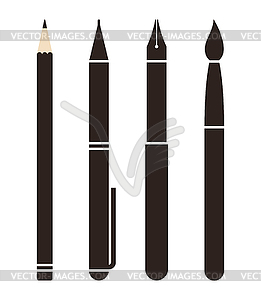 Set of pens and pencils - vector image