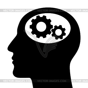 Silhouette of man head with gears - vector clipart